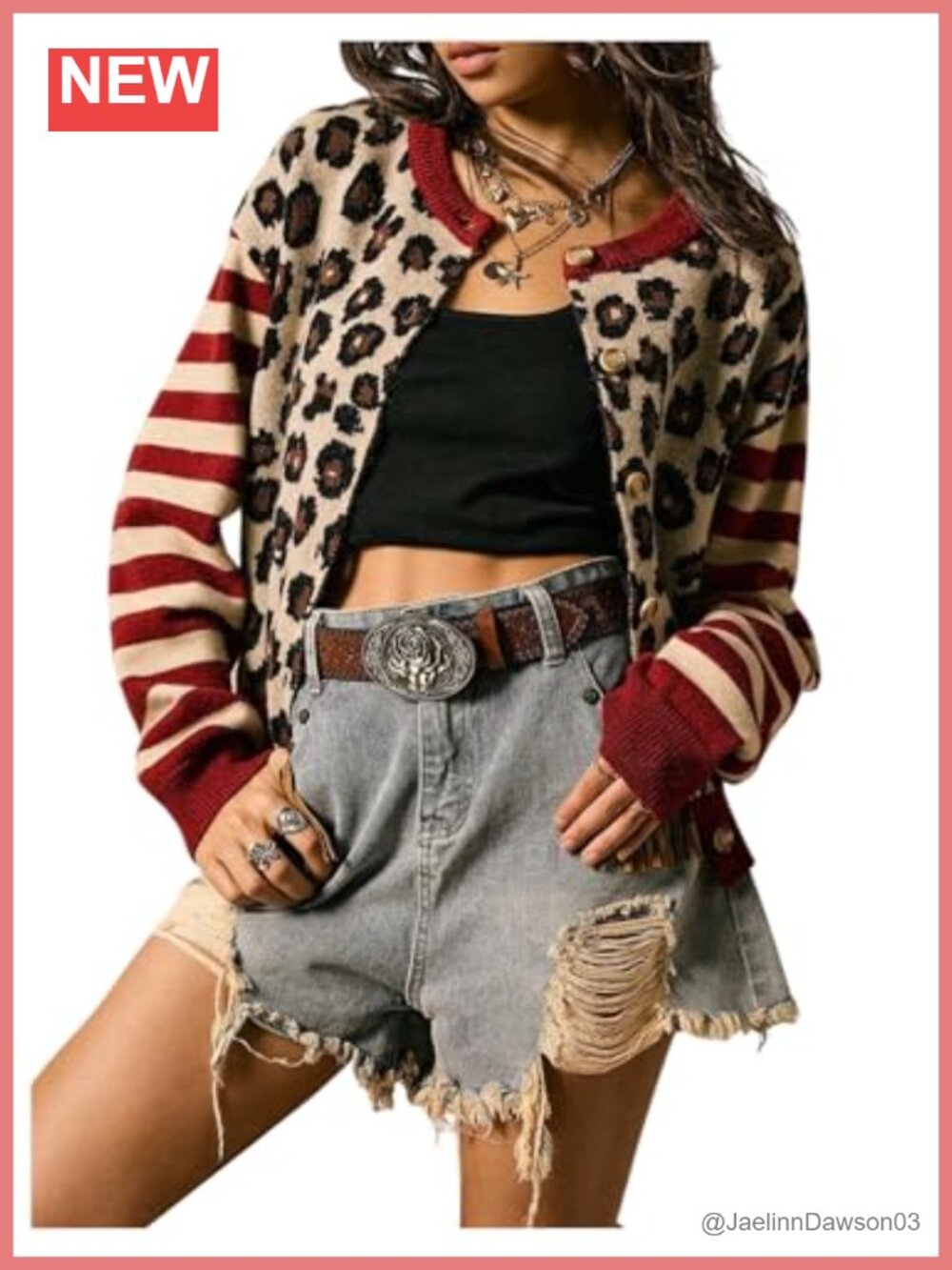Y2k leopard print cardigan sweater striped colorblock